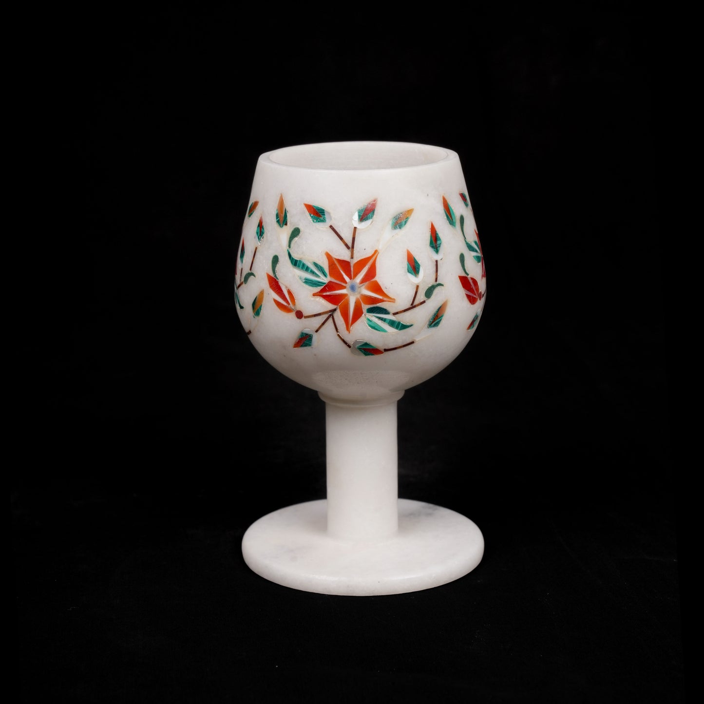 Ethnic and Royal Agra Wine Glasses with Tray | Premium Marble Set