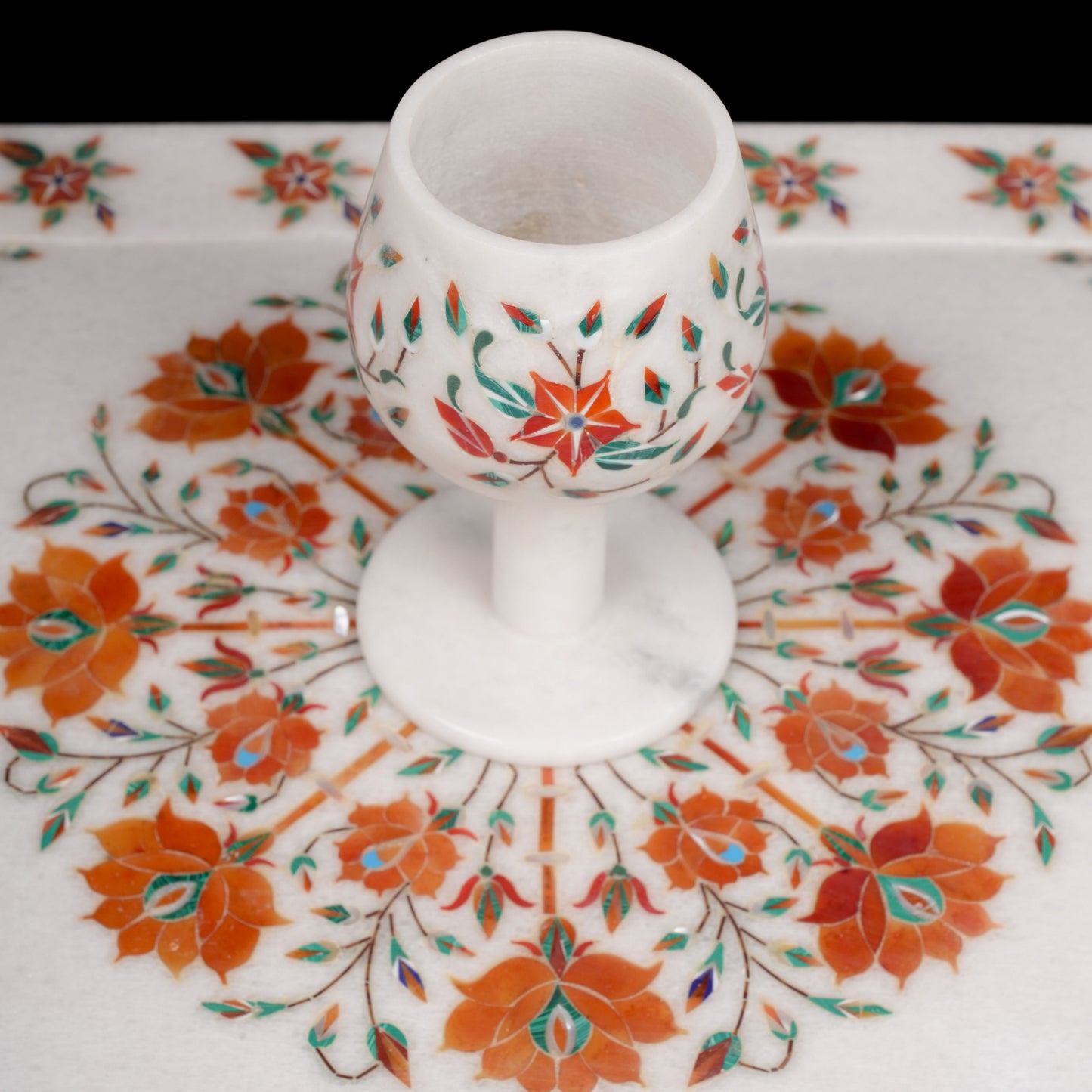 Ethnic and Royal Agra Wine Glasses with Tray | Premium Marble Set