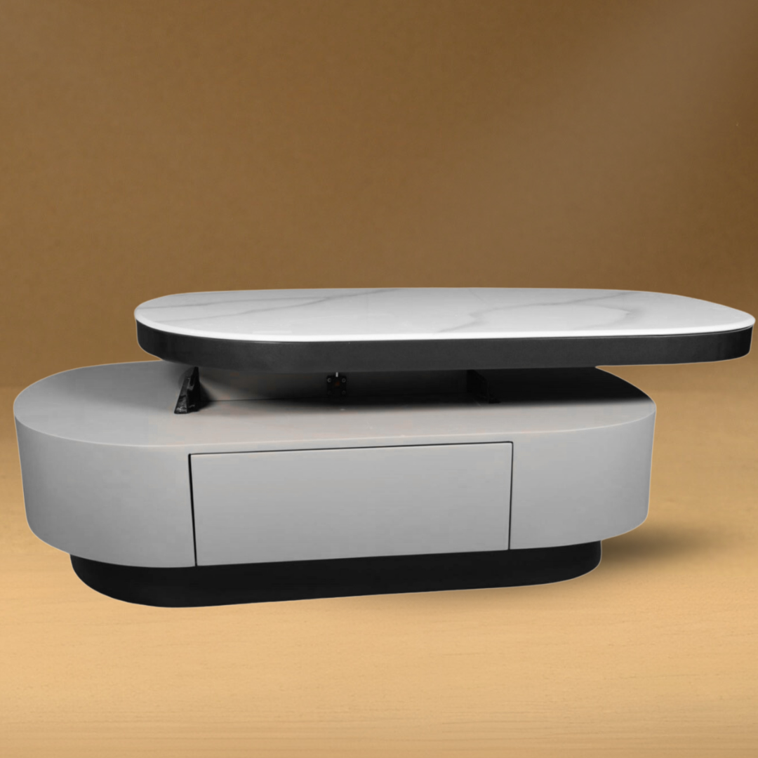 Mesa de centro con efecto mármol blanco de dos tonos