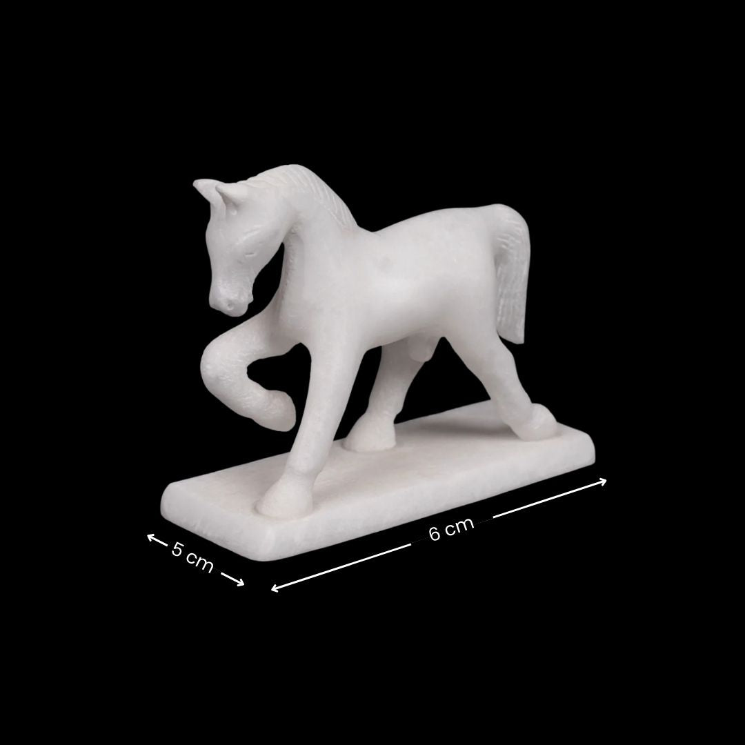 All White Marble Table Running Horse | Set of 2 Elegant Sculptures