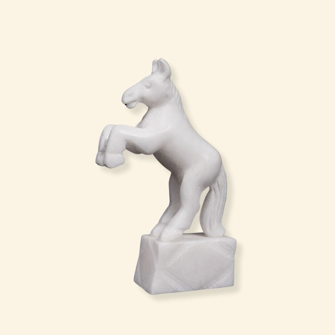 All White Marble Table Standing Horse | Set of 2 Elegant Sculptures