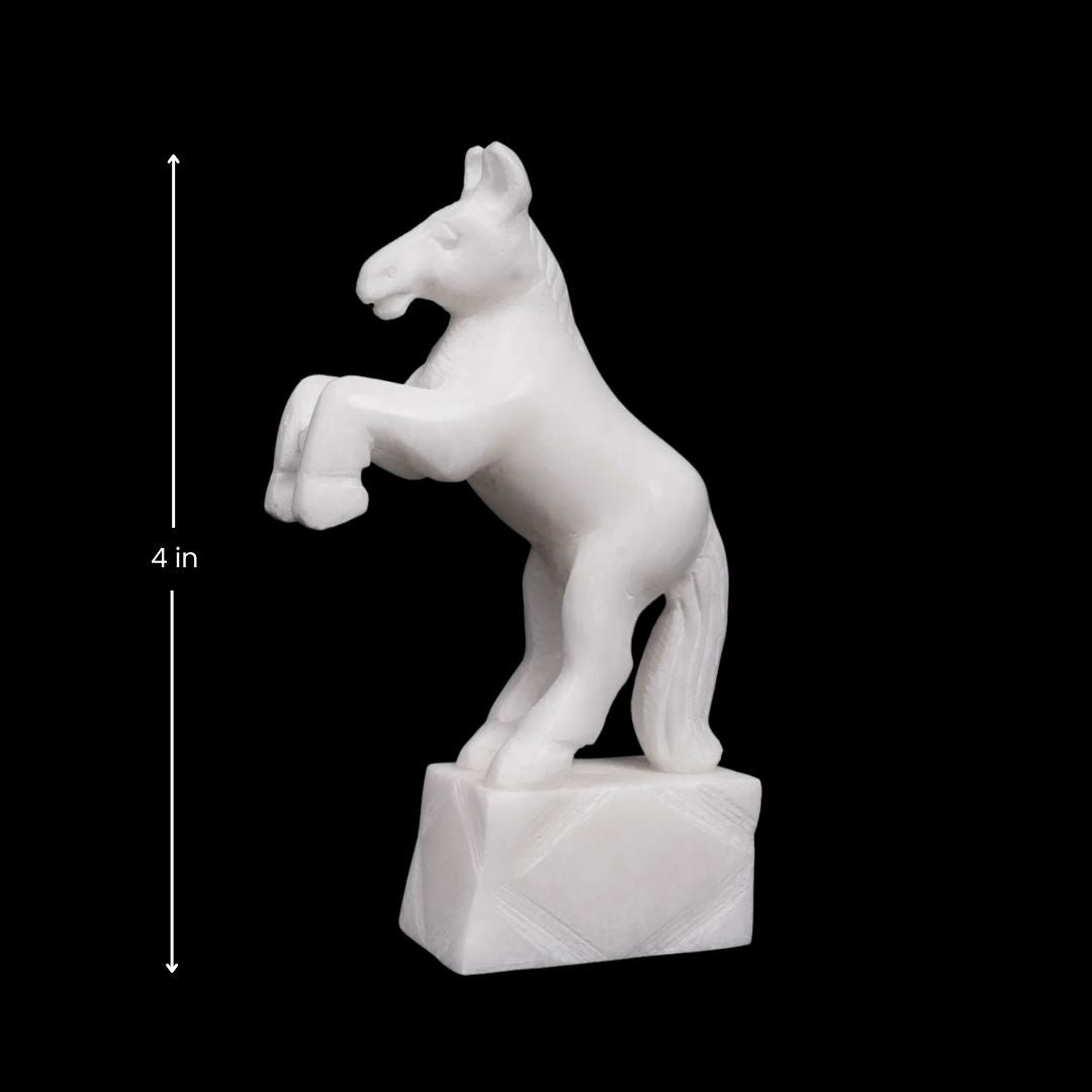 All White Marble Table Standing Horse | Set of 2 Elegant Sculptures