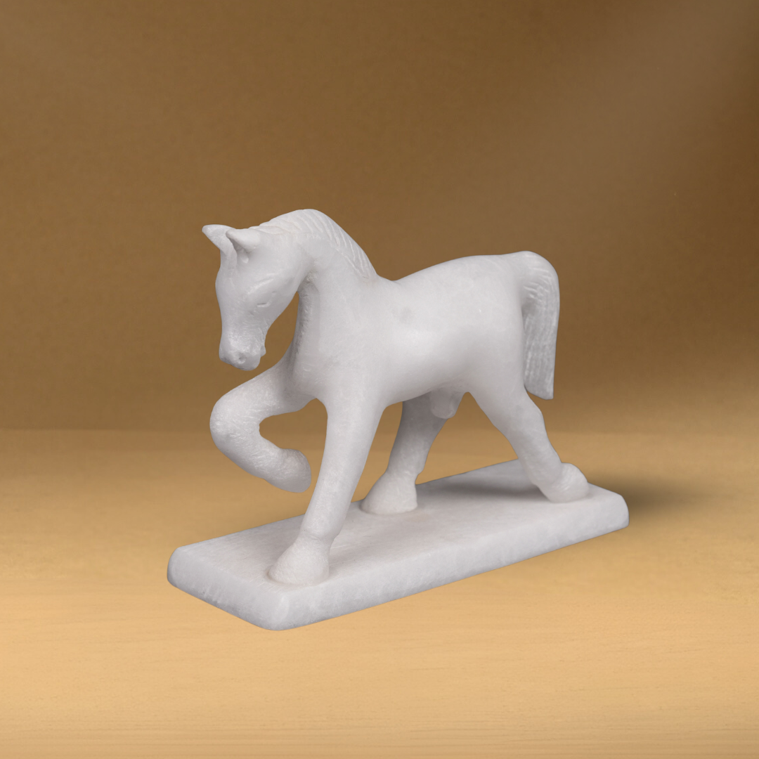 All White Marble Table Running Horse