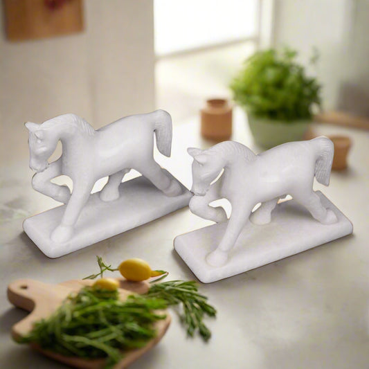 All White Marble Table Running Horse