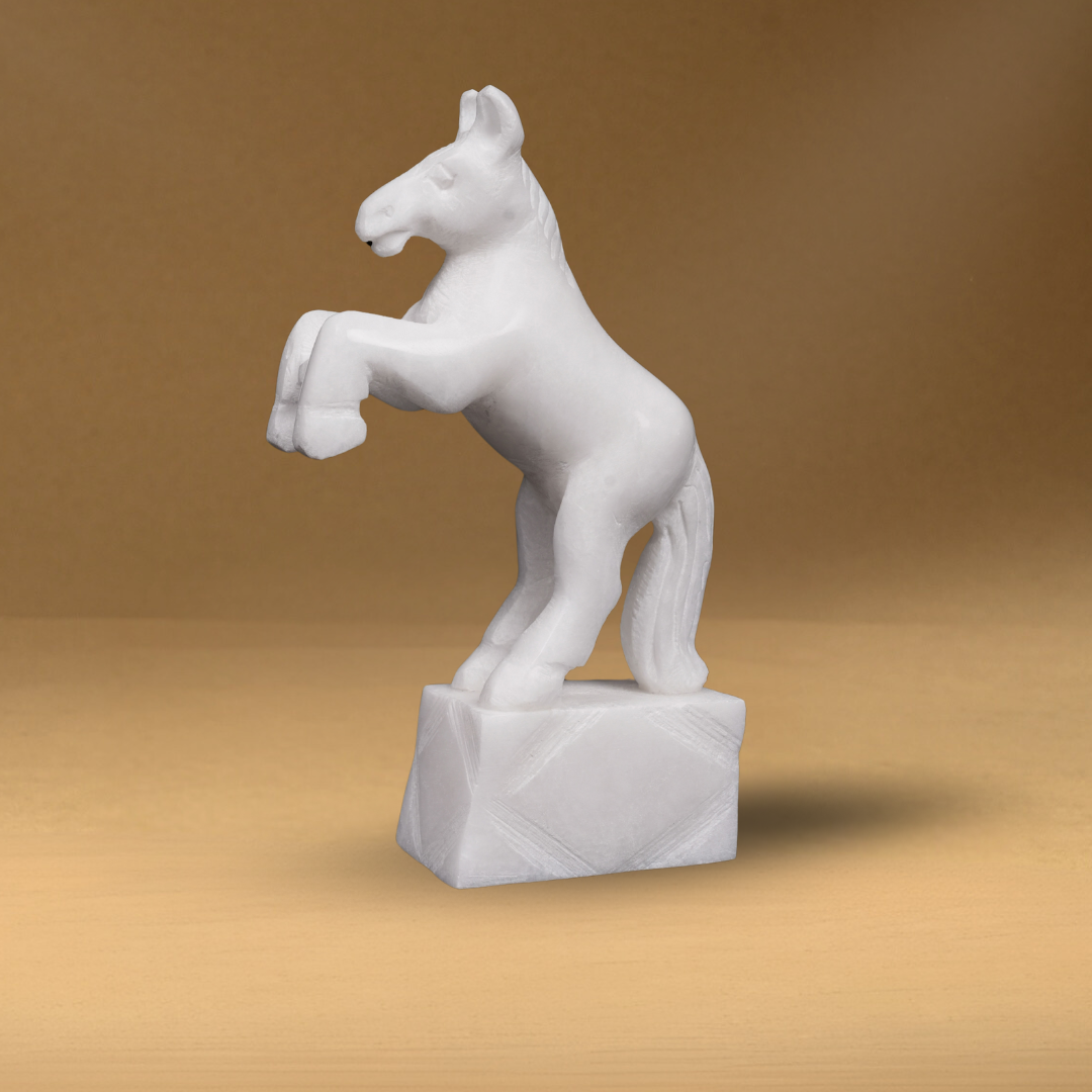 All White Marble Table Standing Horse