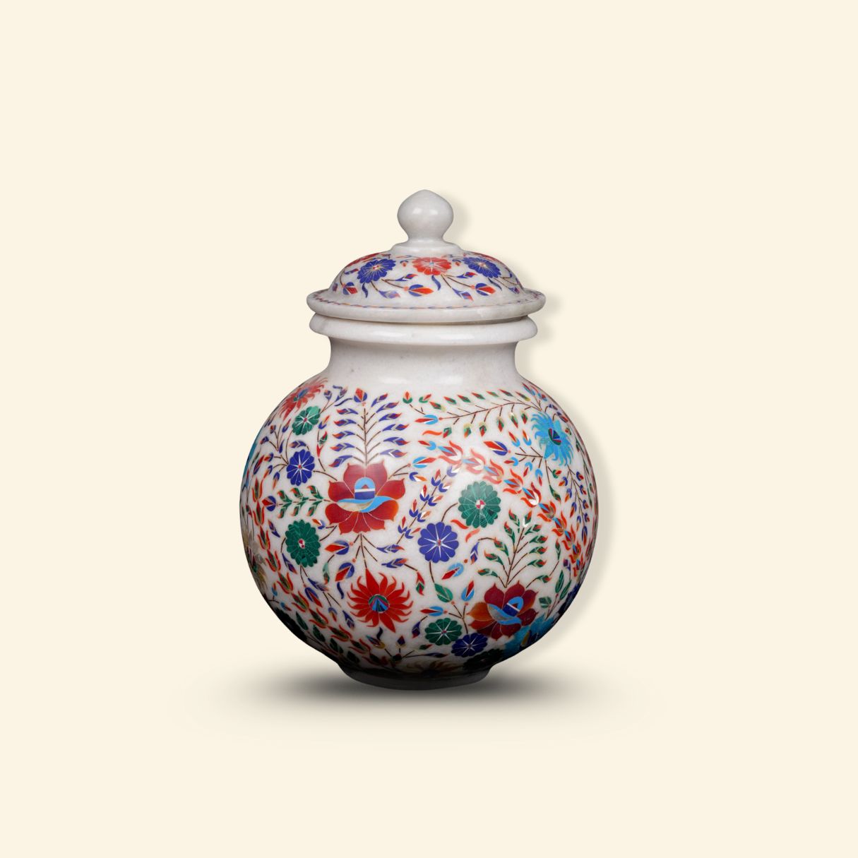 Jarrón de mármol blanco con estampado étnico de Agra | Decoración elegante para el hogar