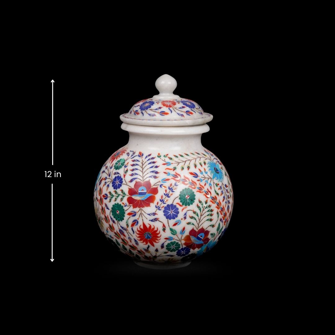 Jarrón de mármol blanco con estampado étnico de Agra | Decoración elegante para el hogar