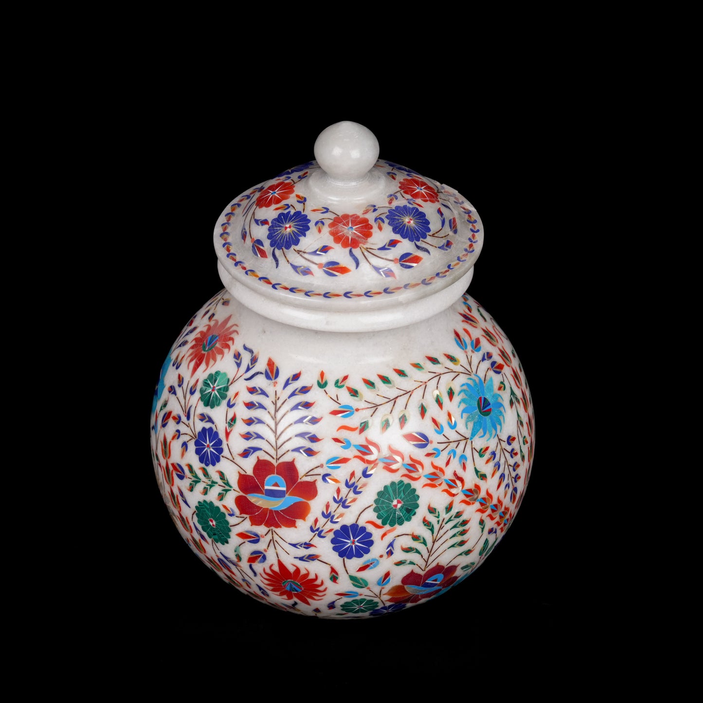 Ethnic Print White Marble Agra Vase