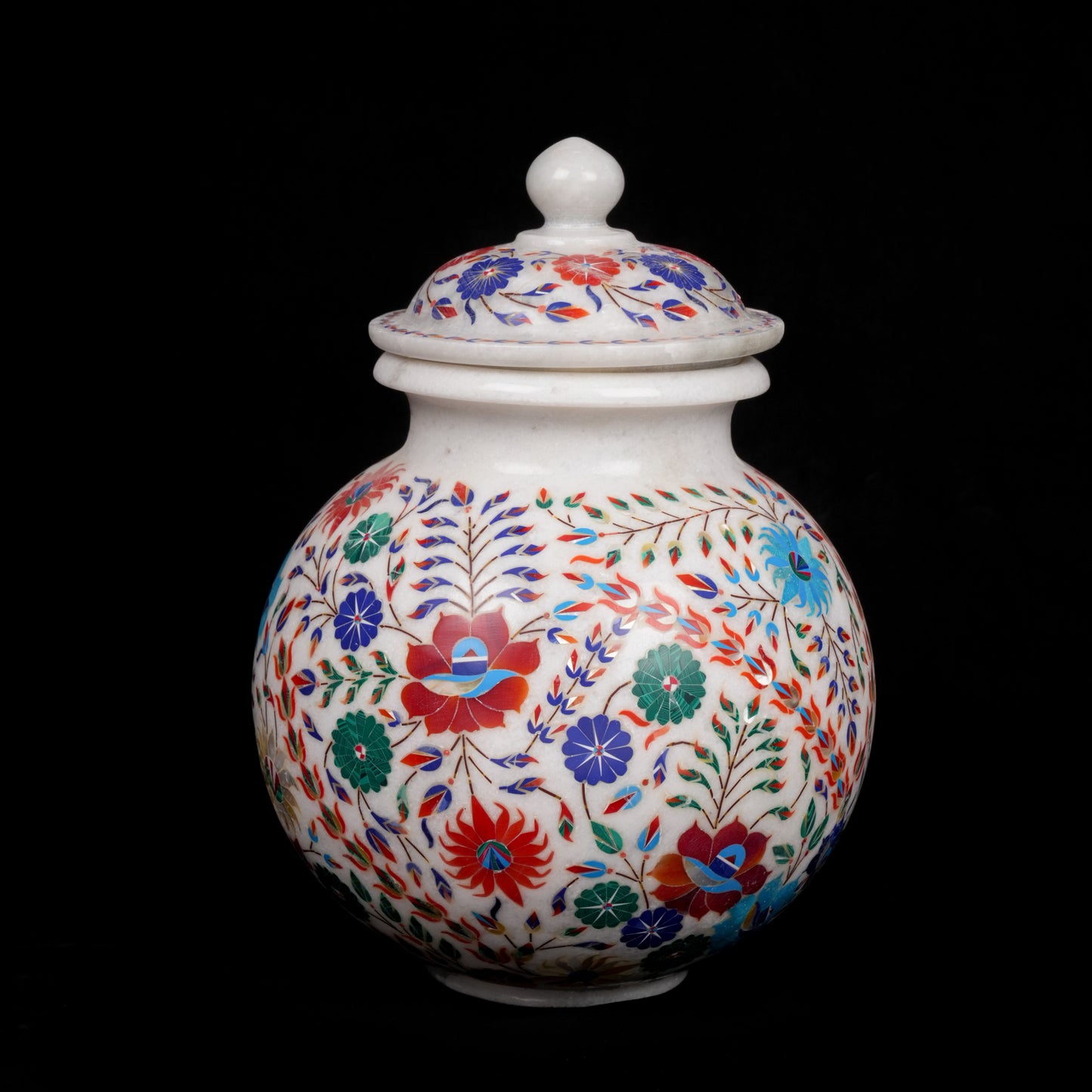 Ethnic Print White Marble Agra Vase