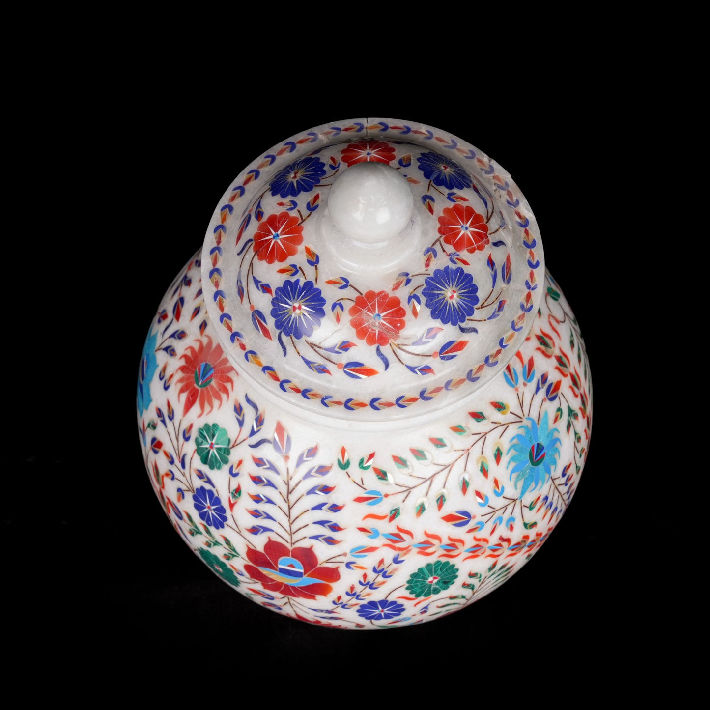 Ethnic Print White Marble Agra Vase