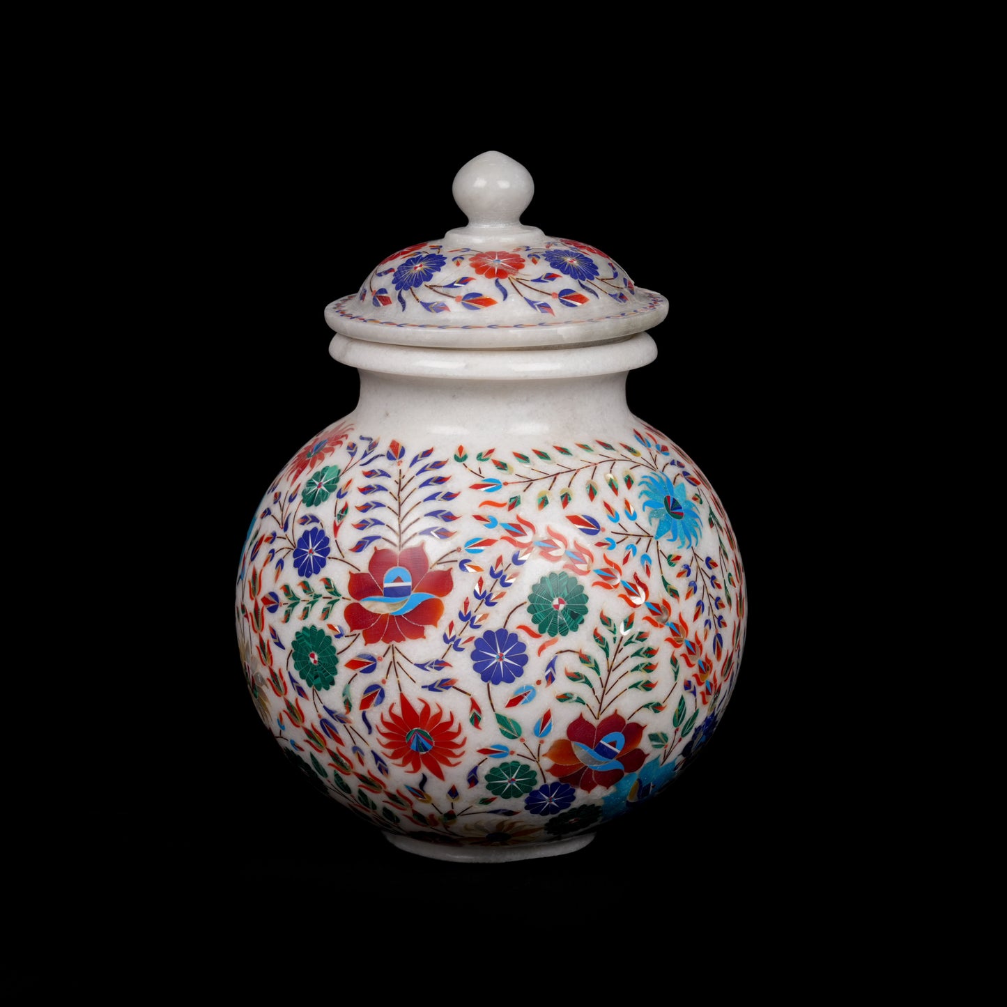 Ethnic Print White Marble Agra Vase