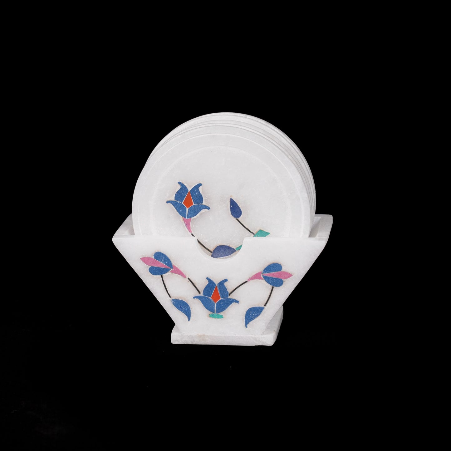 Floral White Marble Inlay Coaster