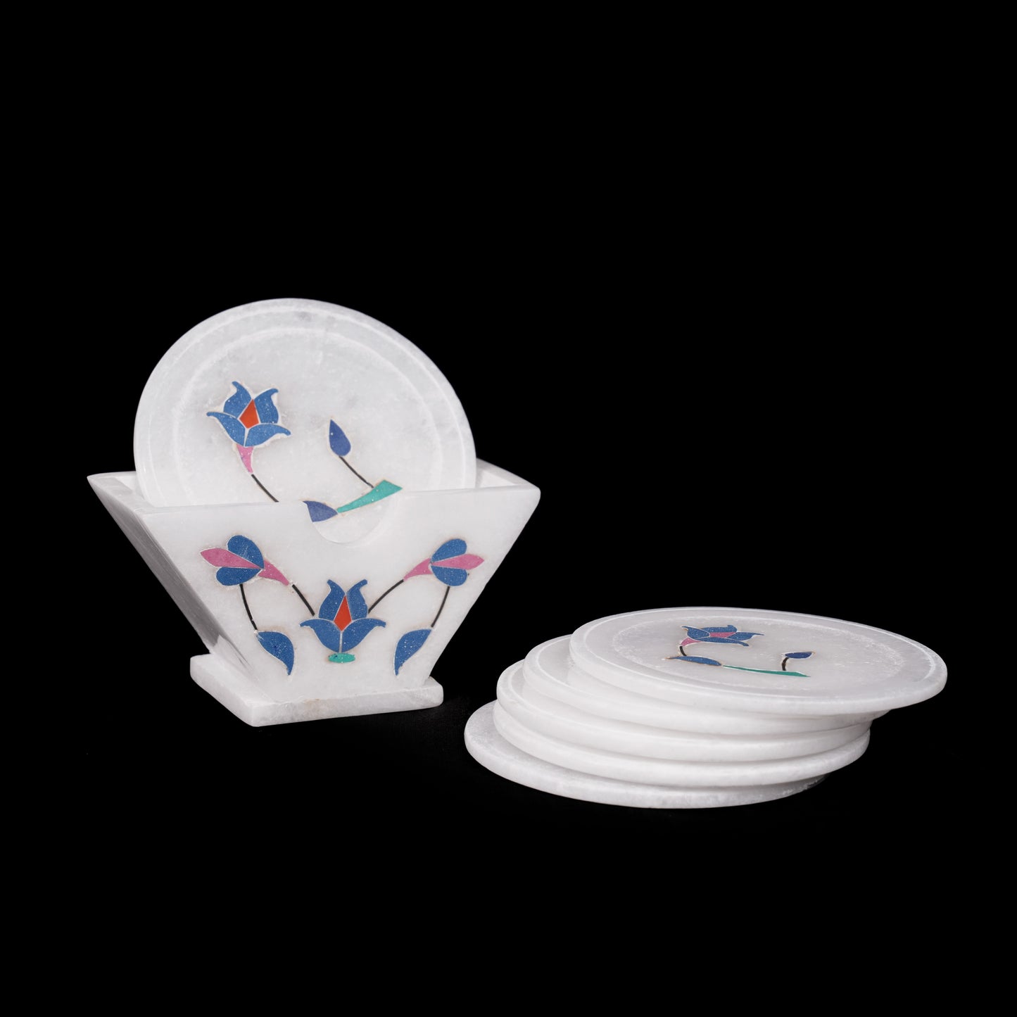 Floral White Marble Inlay Coaster