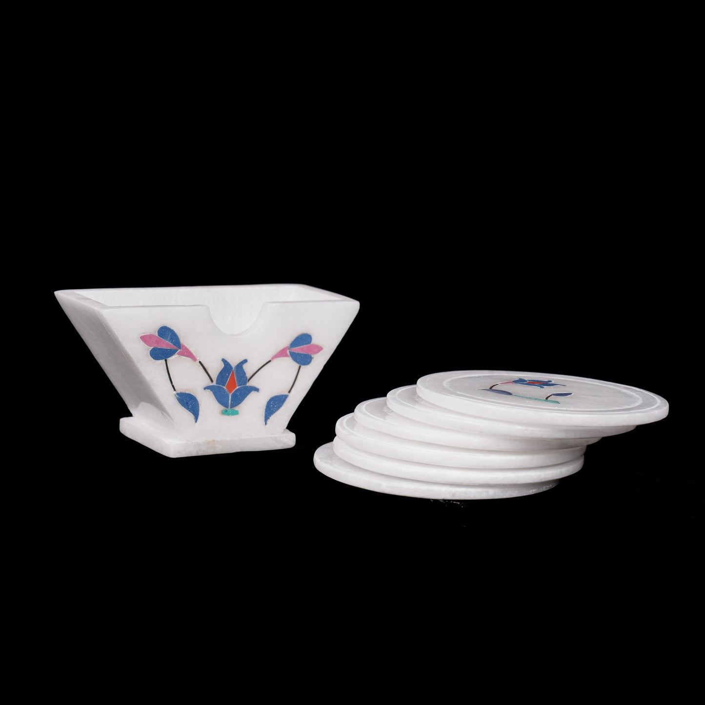 Floral White Marble Inlay Coaster