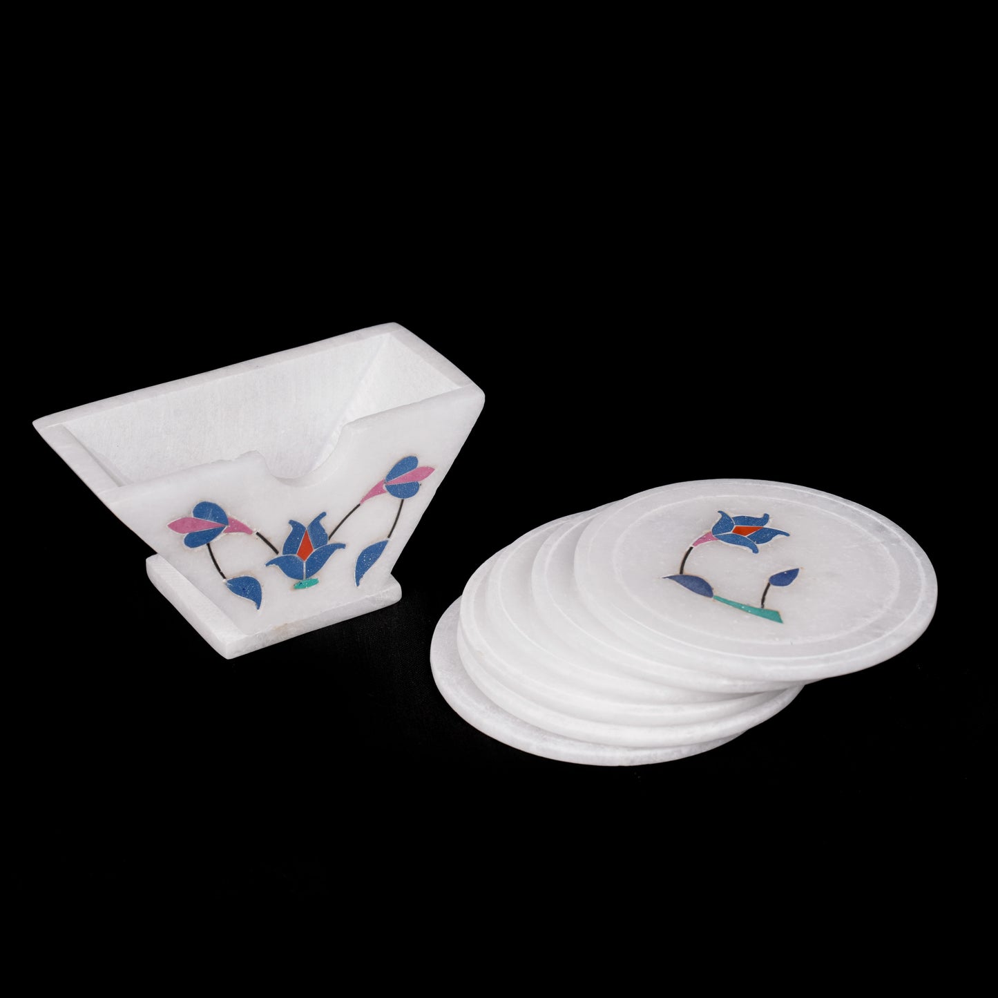 Floral White Marble Inlay Coaster
