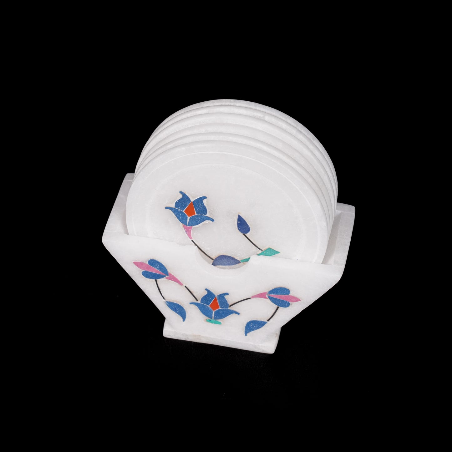 Floral White Marble Inlay Coaster