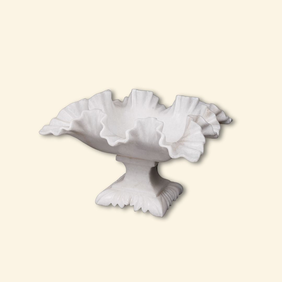 Cuenco de pie con flores | Decoración multiusos de mármol blanco para el hogar