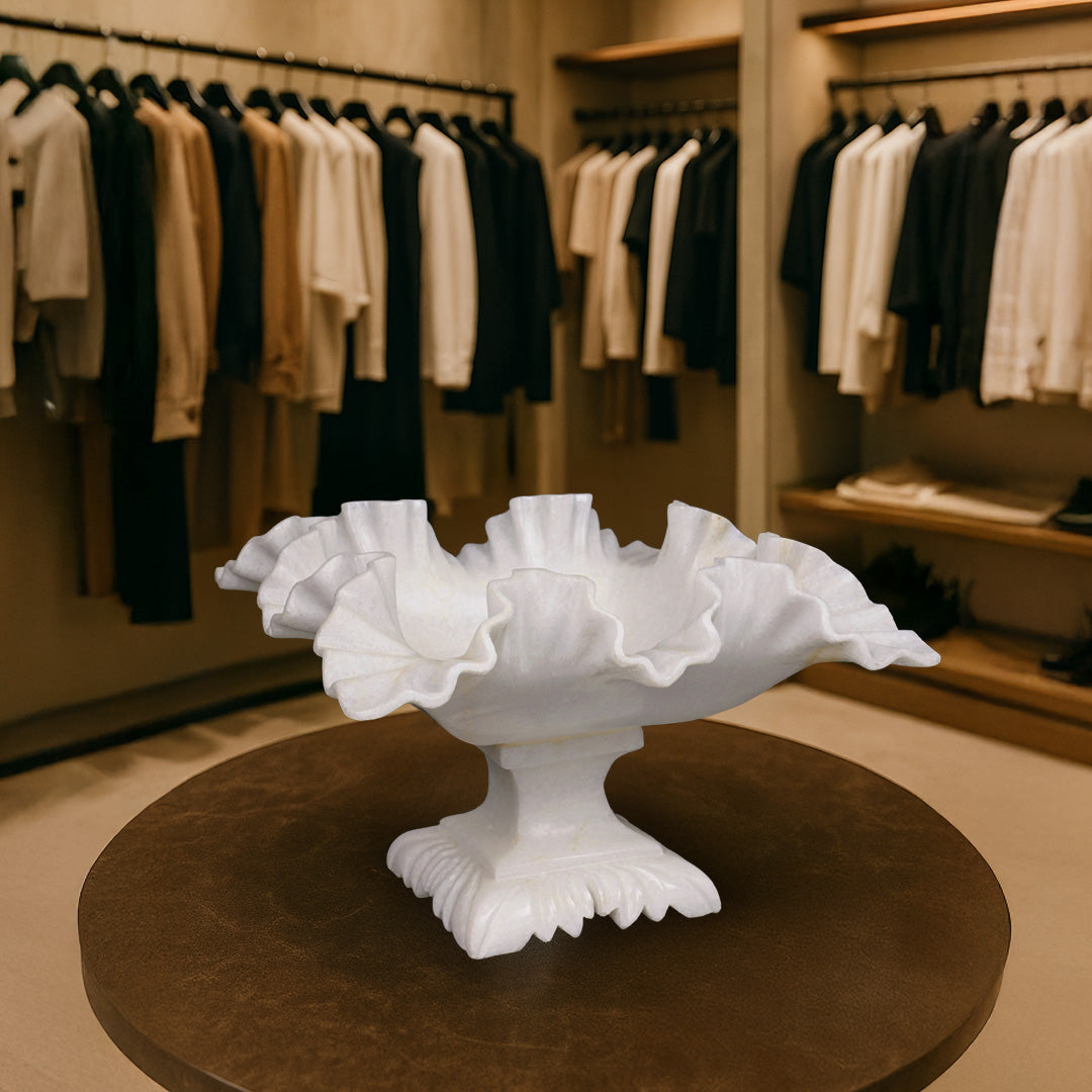 Cuenco de pie con flores | Decoración multiusos de mármol blanco para el hogar