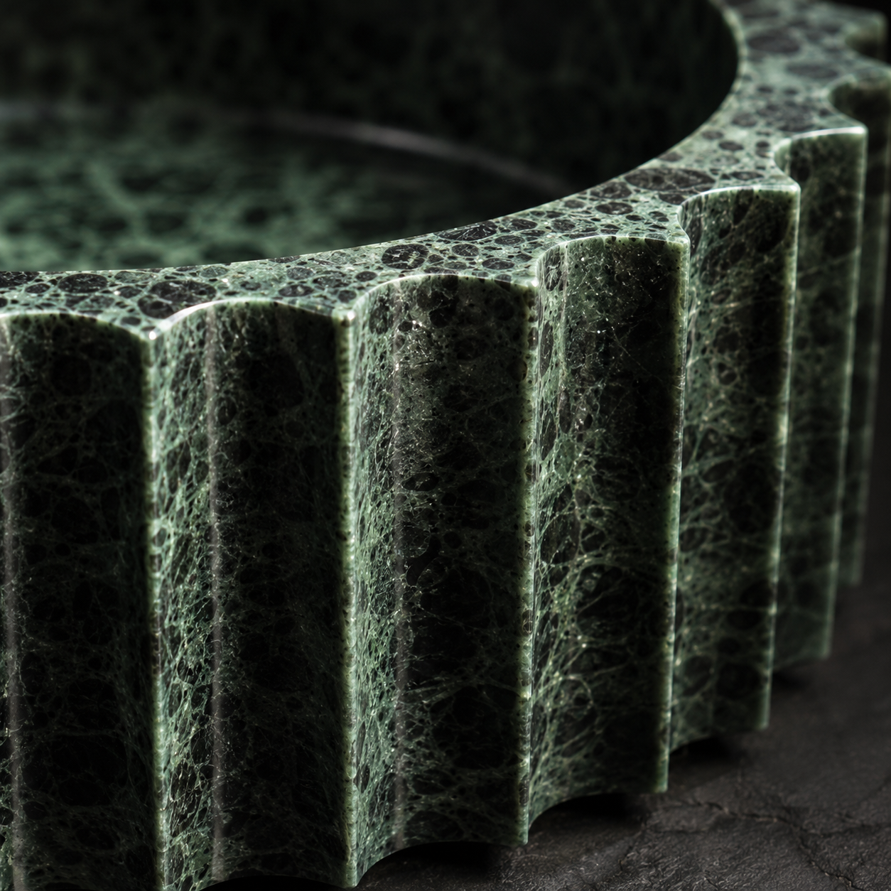 Verde Marble Inverted Fluted Bowl | Handcrafted Scalloped Décor Bowl