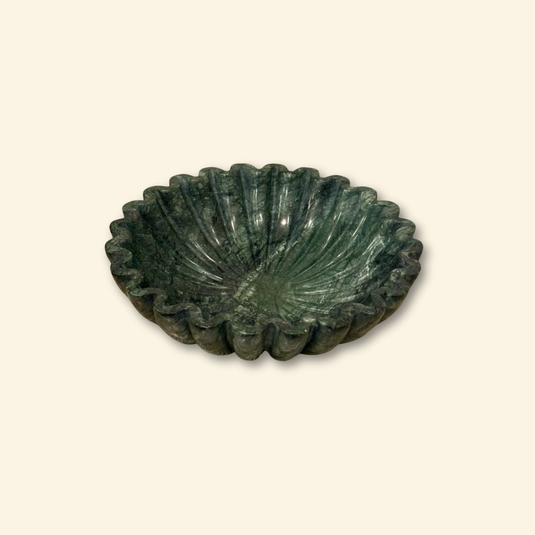 Green Marble Ruffle Bowl | Elegant Luxury Decor Piece