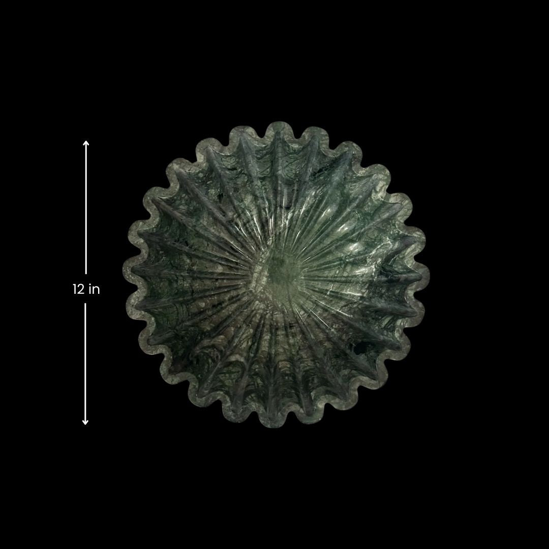 Green Marble Ruffle Bowl | Elegant Luxury Decor Piece