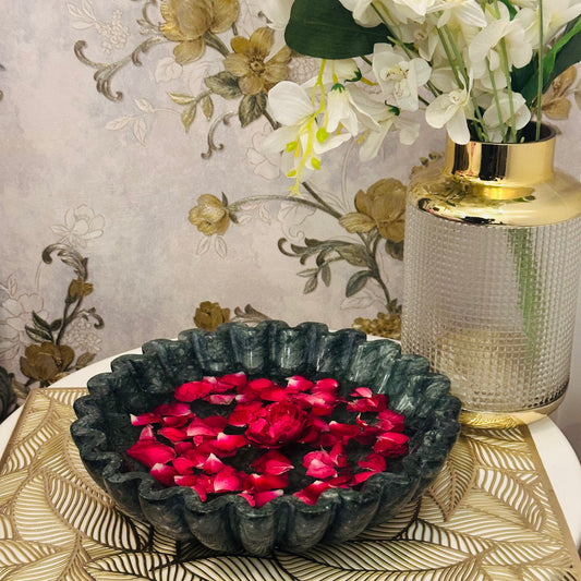Green Marble Ruffle Bowl
