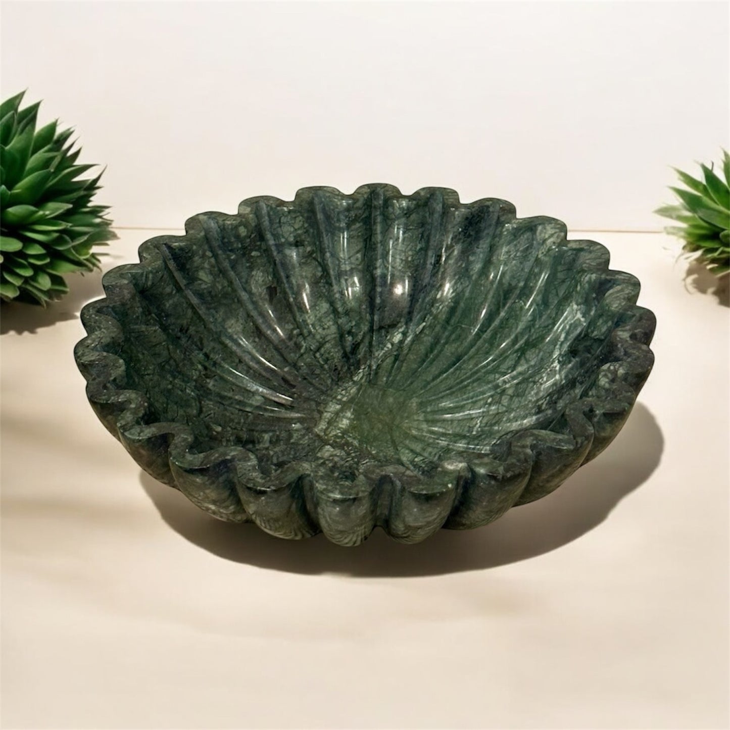 Green Marble Ruffle Bowl