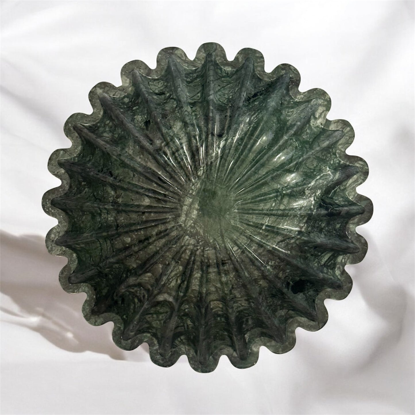 Green Marble Ruffle Bowl