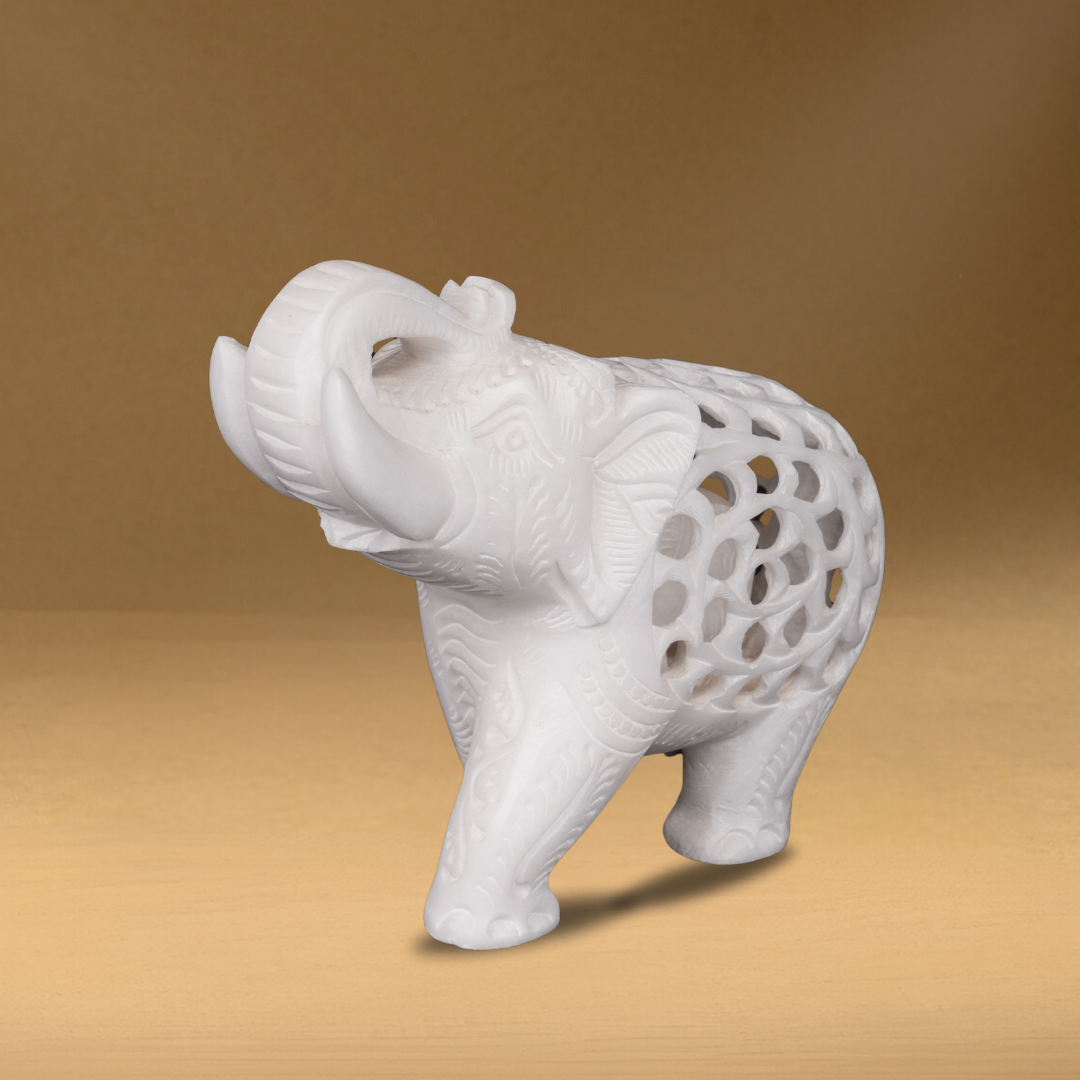 Italian Net Carved Marble Elephant