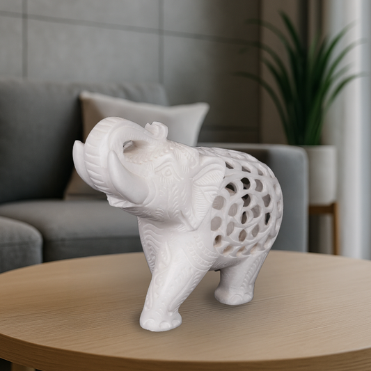 Italian Net Carved Marble Elephant Table Set (2 Pcs)