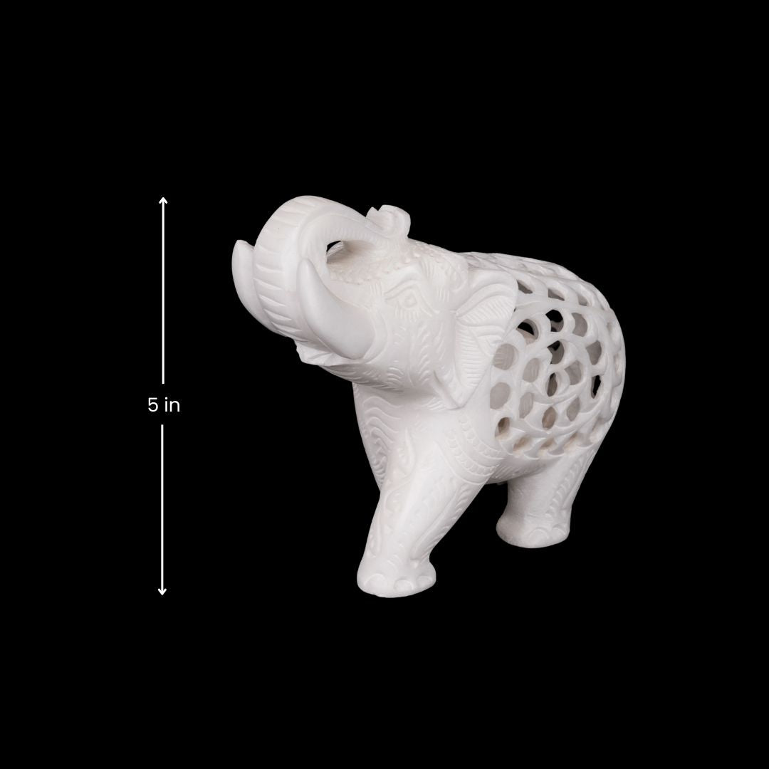 Italian Net Carved Marble Elephant Table Set (2 Pcs)