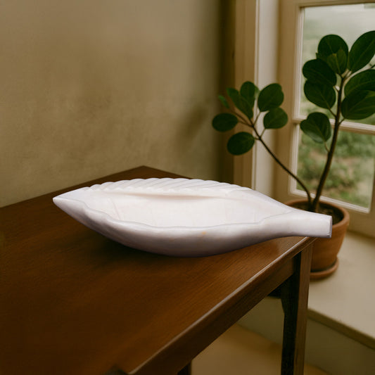Leaf Shaped Urli Bowl | Multipurpose White Marble Home Decor