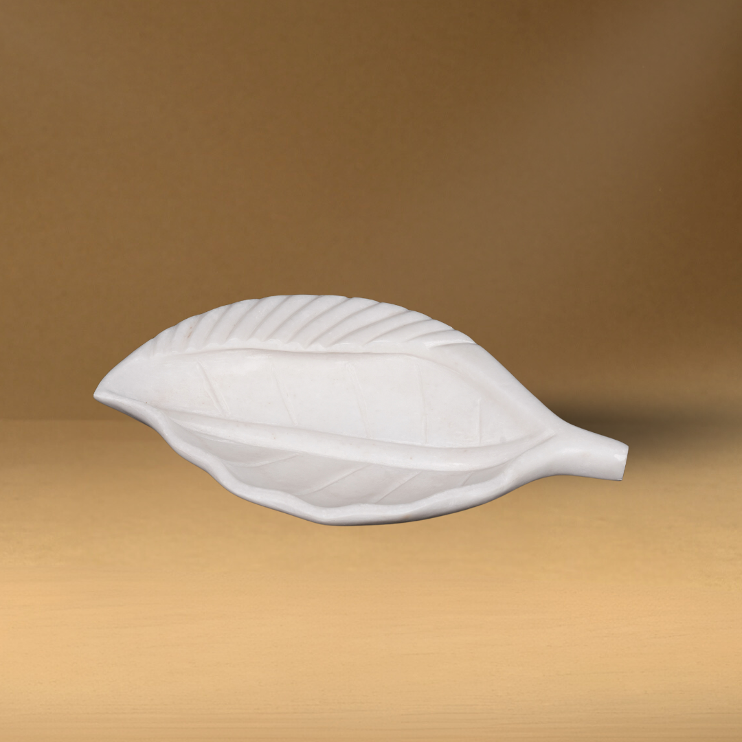 Leaf Shaped Urli Multipurpose White Marble Bowl