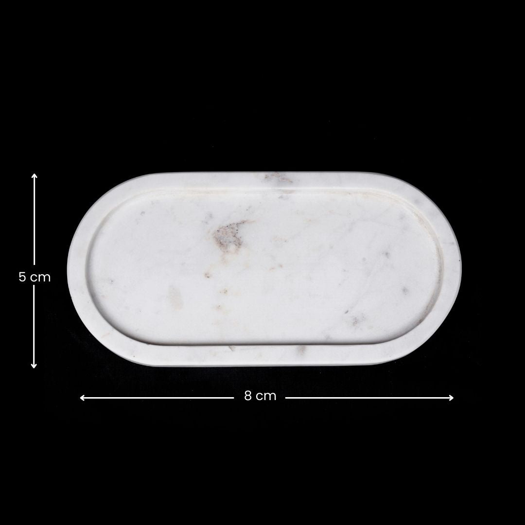 Bandeja ovalada alargada con forma de luna | Elegante pieza decorativa y para servir en mármol blanco