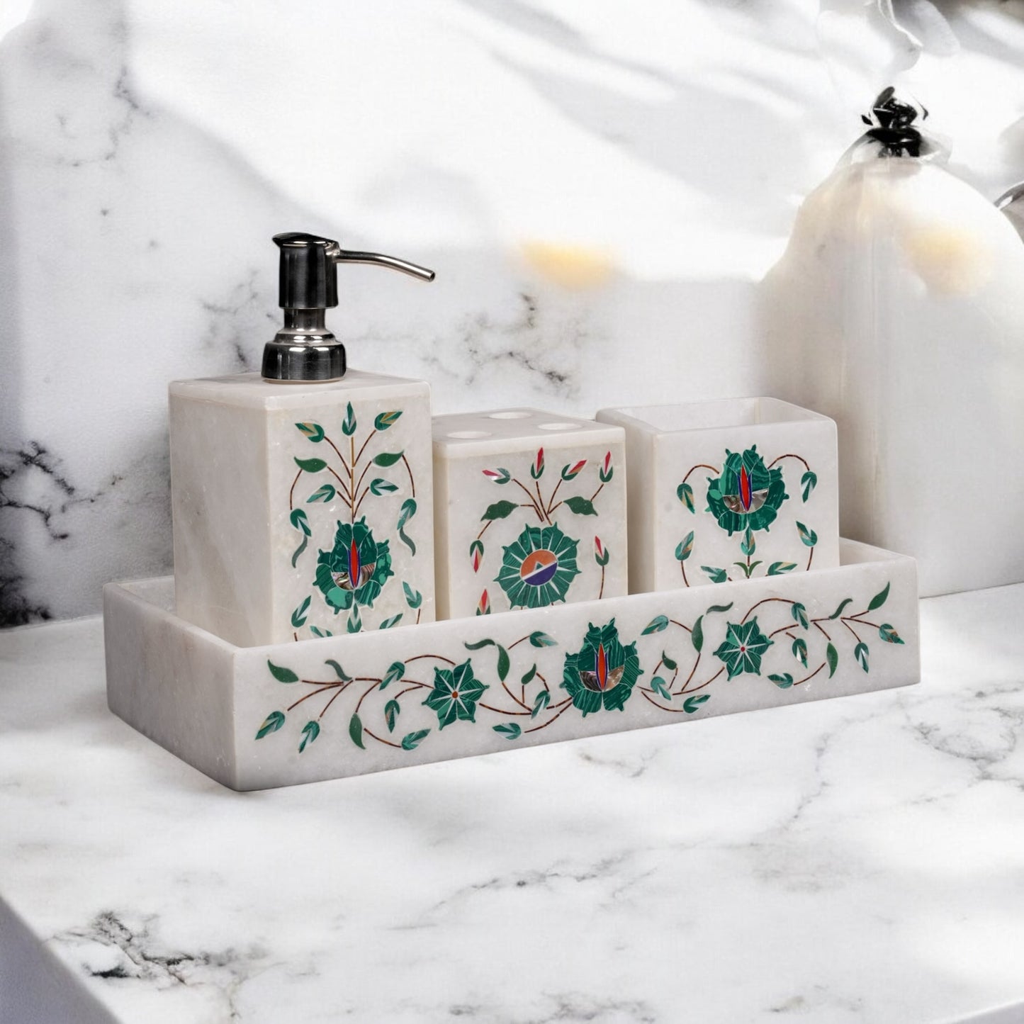 Lucknow Inlay Bathroom Set marble