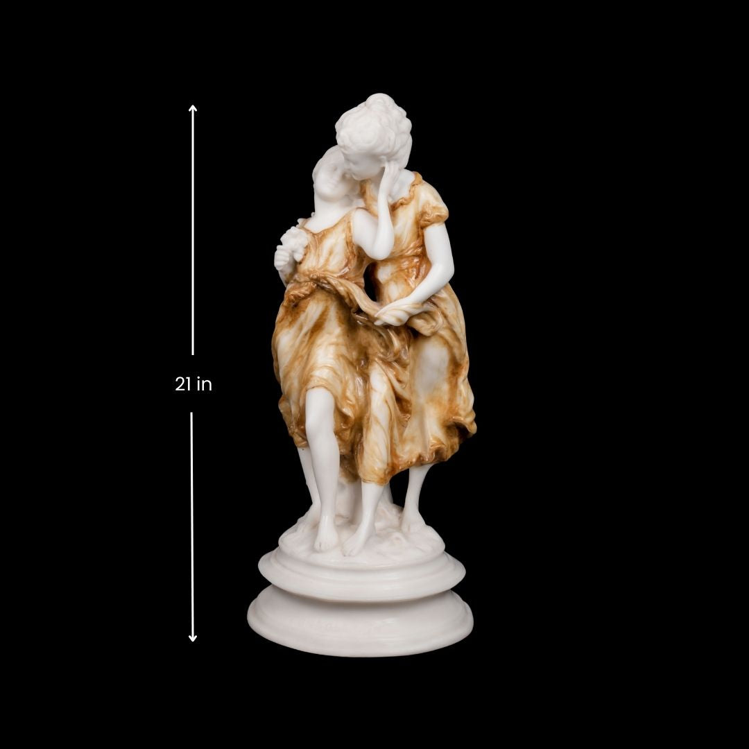 Mother & Daughter Roman Style Desk Statue | Timeless Bond in Marble