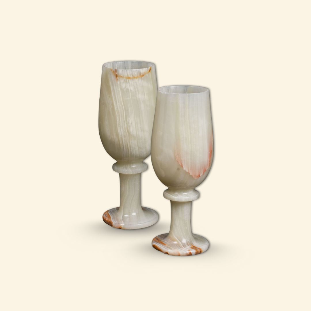 Onyx Natural Stone Wine Glass Set (2 Pcs) | Handcrafted Luxury Drinkware