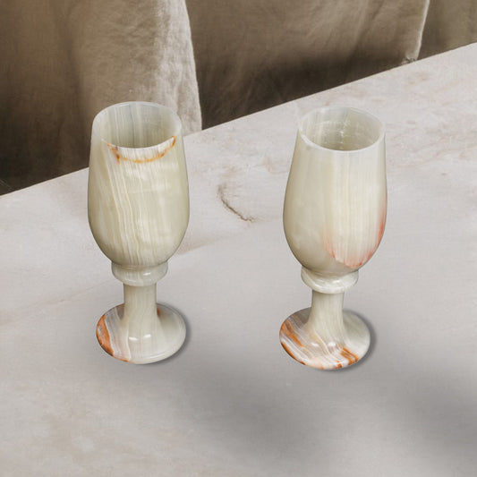 Juego de copas de vino de piedra natural de ónix (2 piezas) | Artículos para beber de lujo hechos a mano
