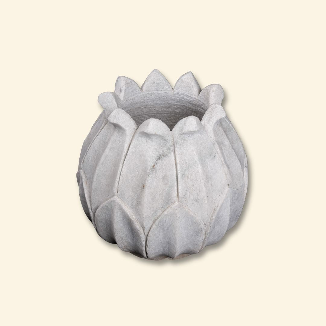 Maceta de mármol blanco para exteriores | Decoración de jardín de primera calidad