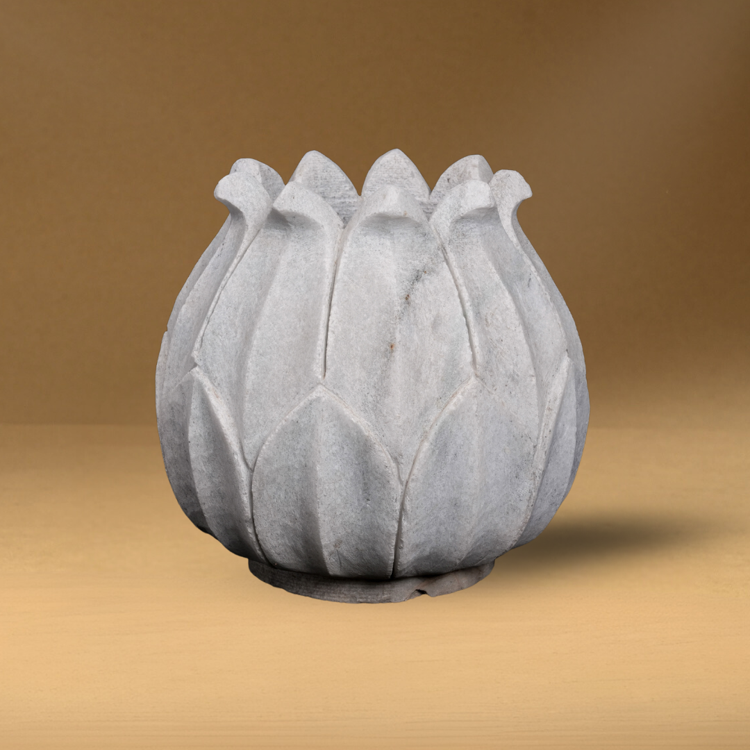Outdoor White Marble Flower Pot