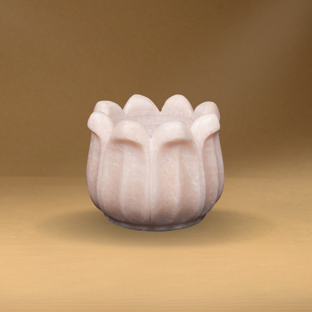 Pinkish White Marble Lotus Candle Vase