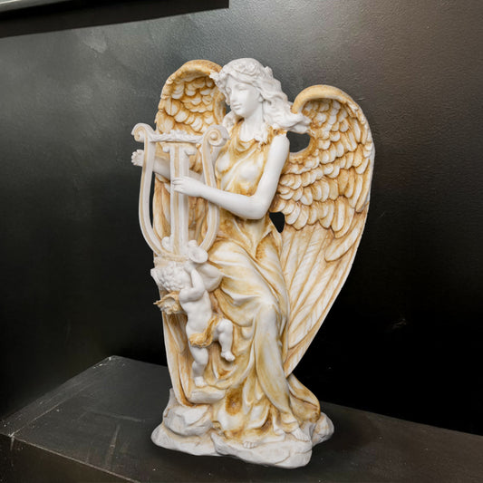 Roman Angel with Harp Sculpture | Indoor Sculpture Decor