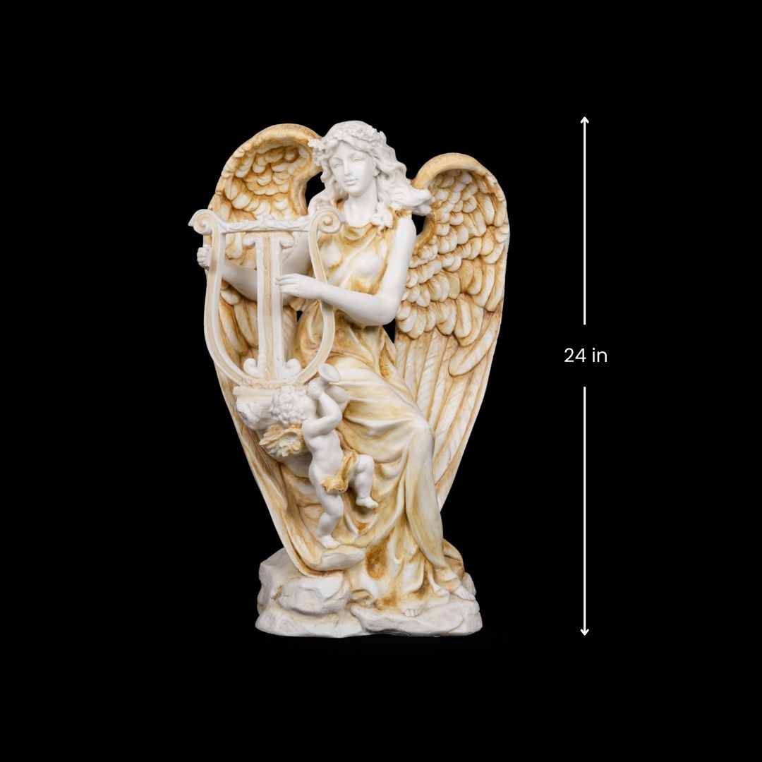 Roman Angel with Harp Sculpture | Indoor Sculpture Decor