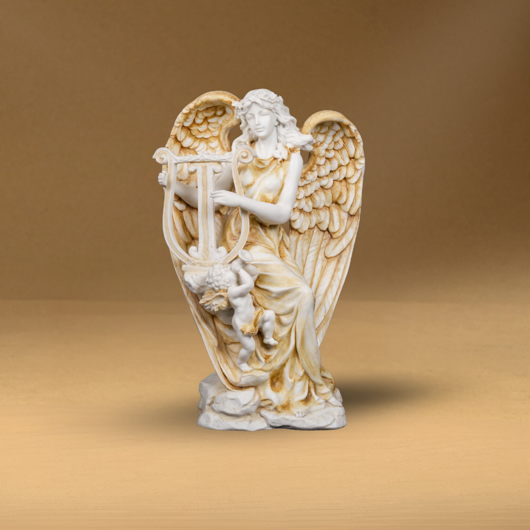 Roman Angel with Harp Sculpture