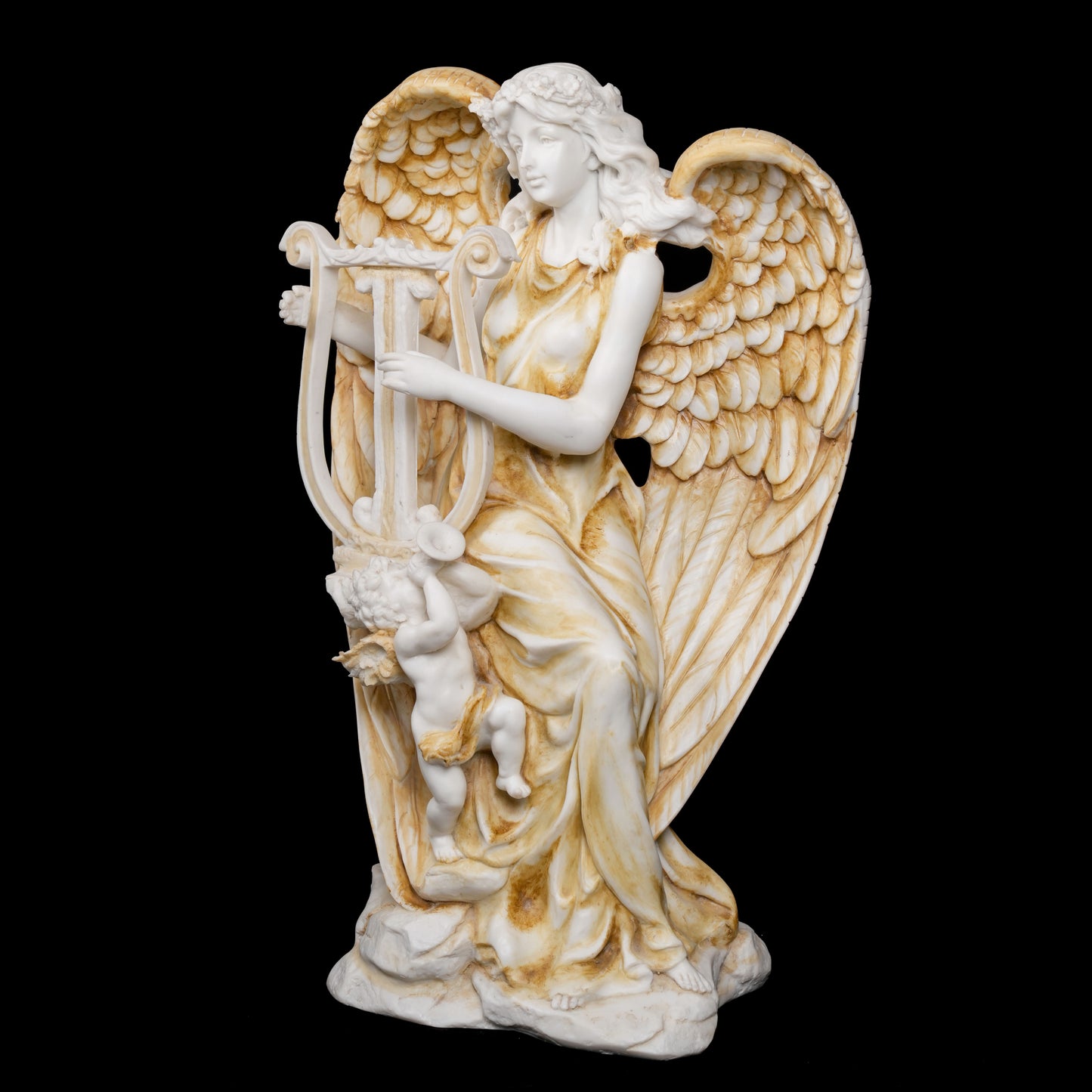 Roman Angel with Harp Sculpture