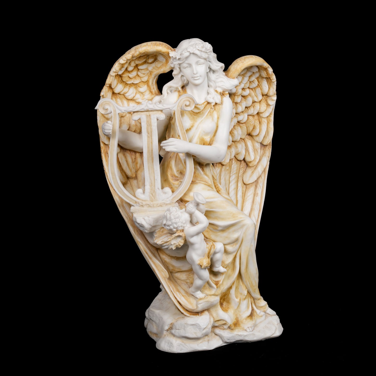 Roman Angel with Harp Sculpture