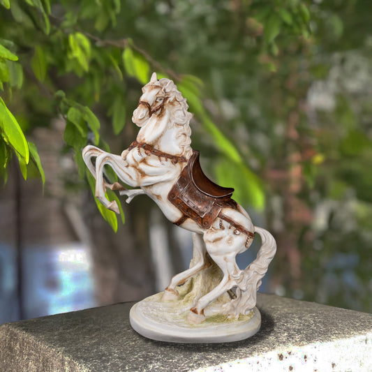 Royal Galloping Horse Sculpture | White Marble Indoor Decor