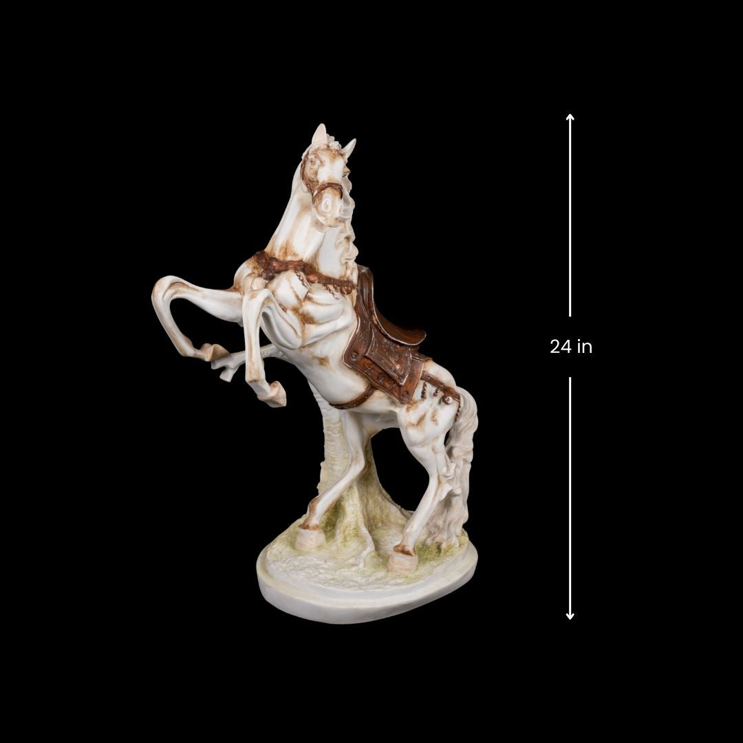 Royal Galloping Horse Sculpture | White Marble Indoor Decor