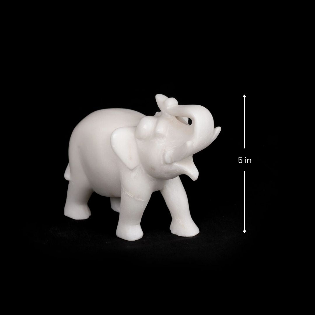 Mesa de mármol blanco Royal Jaipur con diseño de elefante | Juego de 2