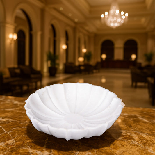 Royal White Marble Arch Shaped Urli Bowl for Multipurpose Use